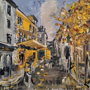 Donde Gogh garabateó -lo intento después de cien años- también. En Arles -- En el "Café la Nuit" - He agotado el amarillo - nubes. En la Provenza.