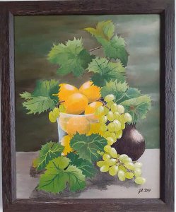 Still life with grapes and apricots