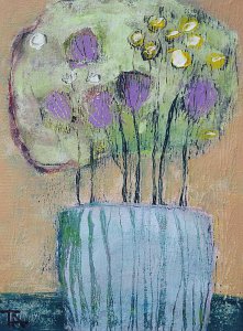 Flowers in a blue vase.