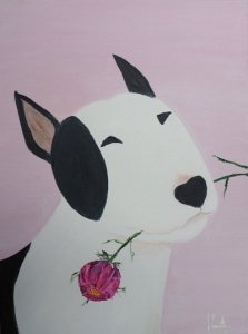 Cão com flor