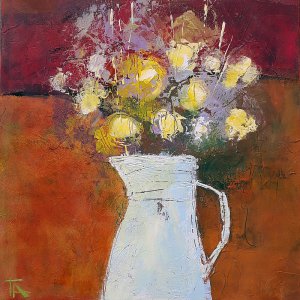 Spring bouquet in a white jug.