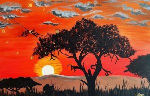Západ slunce v Africe - obrázek s hodinami