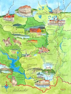 Painted map of South Bohemia