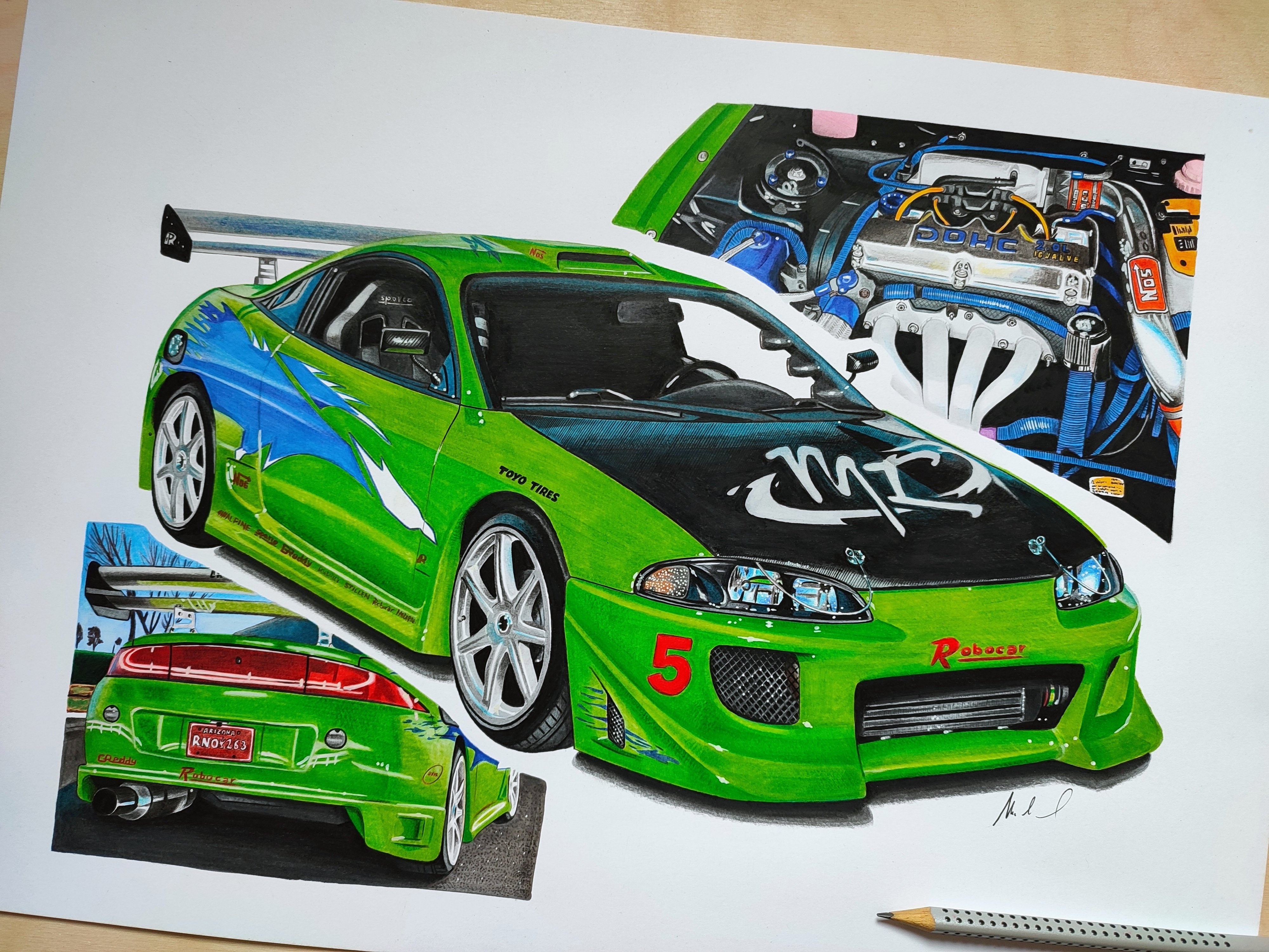 mitsubishi eclipse fast and furious drawing