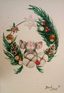 Ratón y ambiente navideño