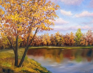 Paysage d'automne au bord de la rivière