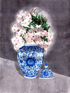 Vaso blu con decorazione di fiori turchi