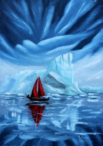 "Sailing ships in the cold water of the Arctic"