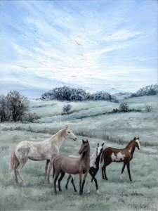 Pferde an einem frostigen Morgen