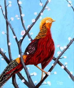 "Ptak na kwitnącym drzewie"