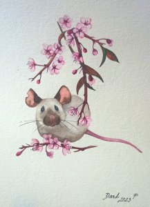 Une souris et un arbre à fleurs