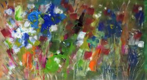 Kwitnący ogród z niebieskimi dzwonkami
