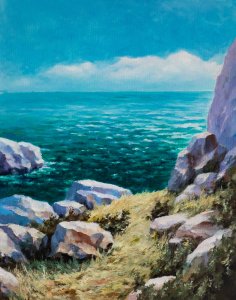 Paysage avec mer et rochers