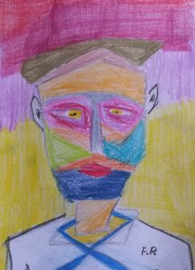 Portrét mladíka s modrým šátkem.