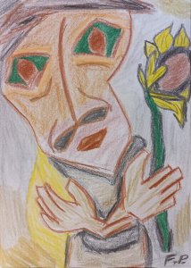 Porträt eines Mannes - mit einer Sonnenblume.