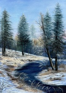 Winter forest river