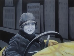 Eliska Junková dans une bugatti jaune