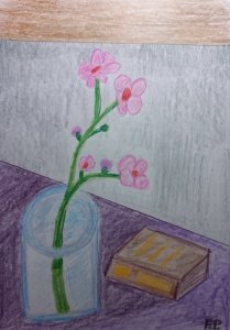 Zátiší - kniha a květina.