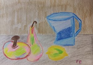 Still life - fruit - pitcher with water.