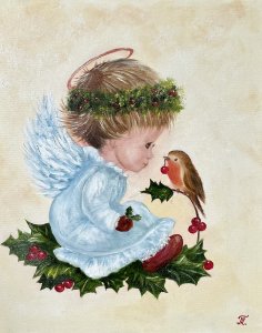 Winter angel with bird