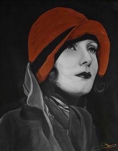 Greta Garbo - mit kupferfarbenem (metallischem) Hut
