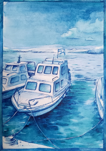 Yacht bianchi, mare blu