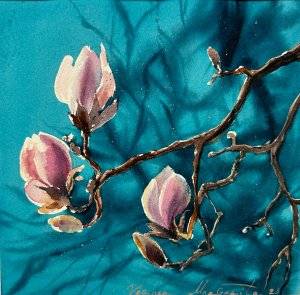 Magnolia sur fond bleu