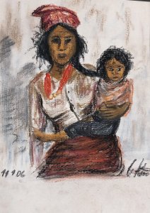 Donna himalayana con bambino