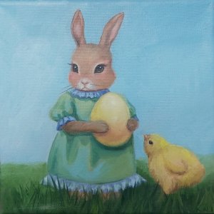 Rabbit and chick at Easter