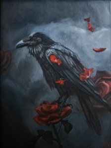 Raven on a rose
