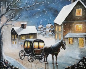 Carriage with horses in winter with minerals