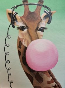 Giraffa con gomma da masticare