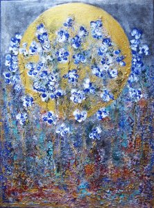 Goldene Sonne und blaue Blumen