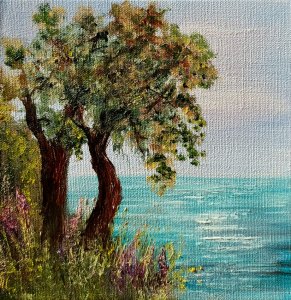 Flowers and trees by the sea