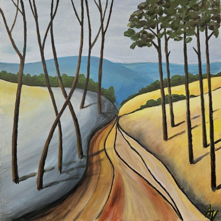 Japonská krajina, Alice Valkárová — Oil Painting, Impressionism, Canvas — 50 × 50 cm
