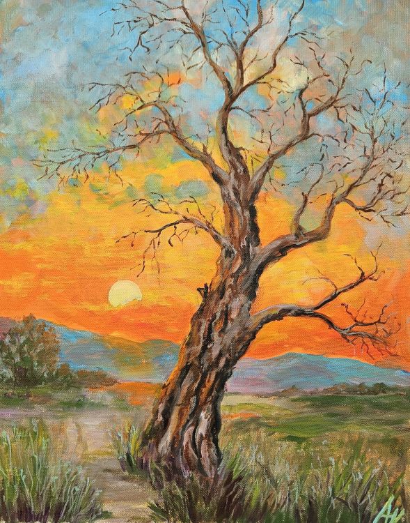 Západ slunce, Alice Valkárová — Oil Painting, Impressionism, Canvas — 40 × 50 cm