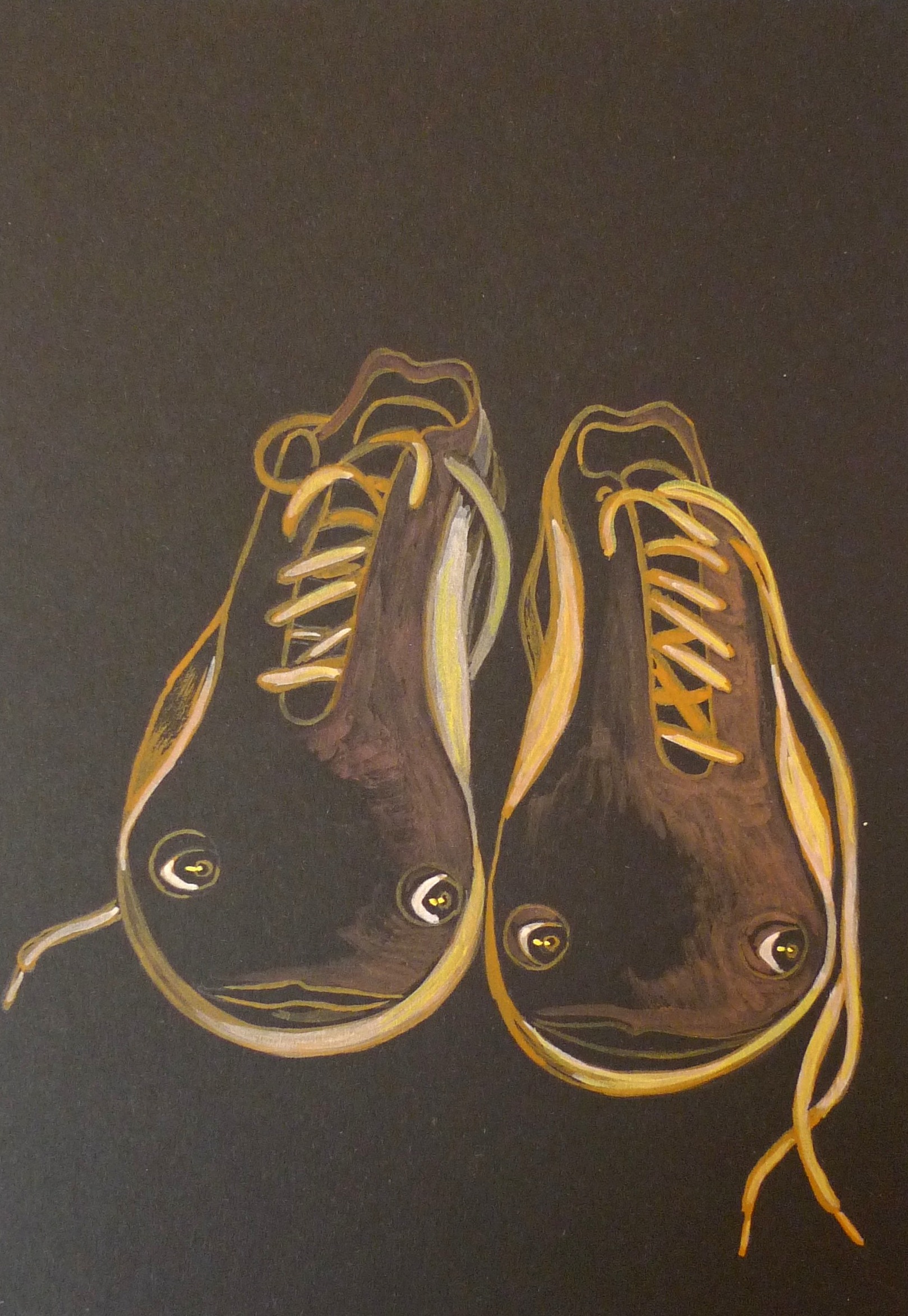Červené tenisky v tme, Barbora Paulovičová — Tempera, Surrealism, Paper — 16 × 22 cm