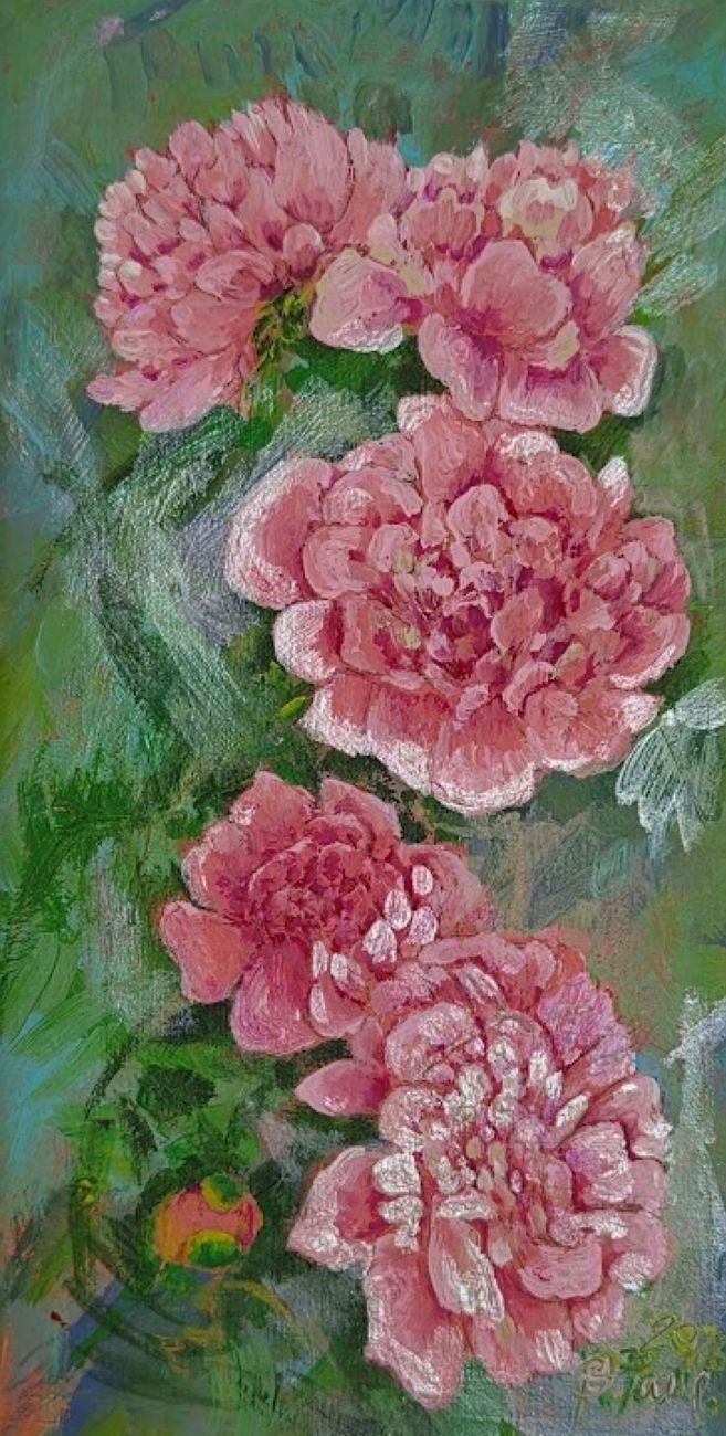 Pivónky I, Barbora Paulovičová — Plátno, 20 × 40 cm