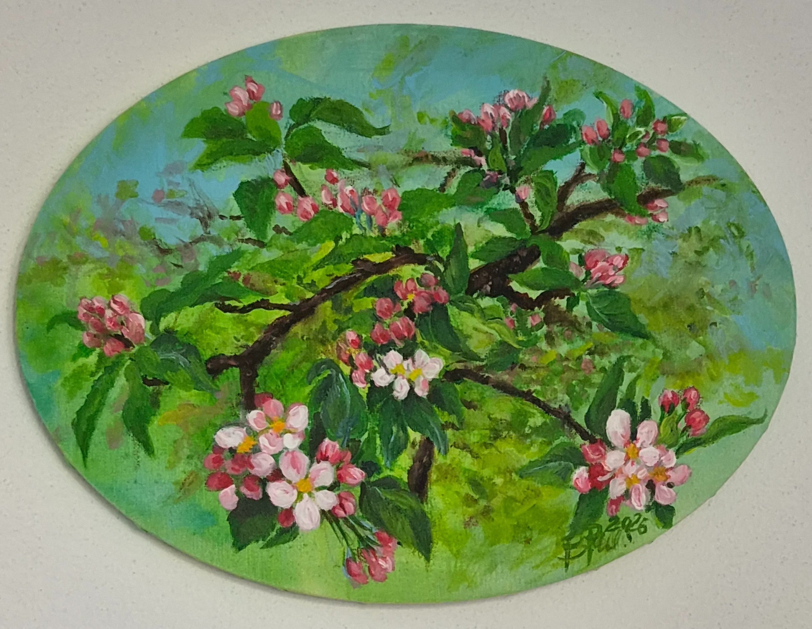 Pod rozkvitnutou jabloňou II, Barbora Paulovičová — Acrylic, Impressionism, Canvas — 40 × 30 cm