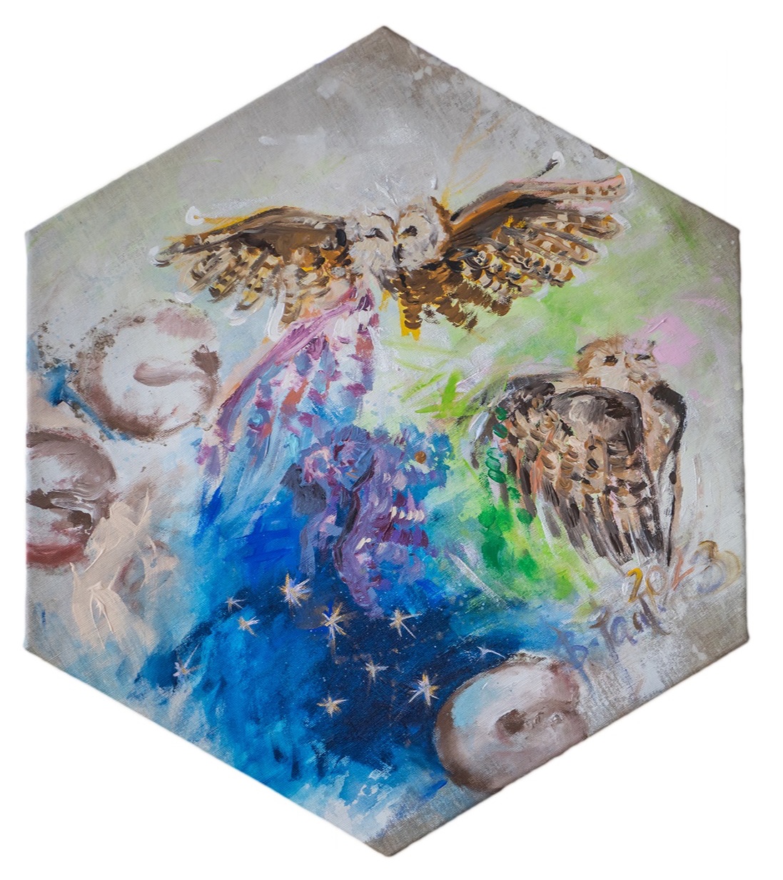 Strážcu neba & zeme, Barbora Paulovičová — Mixed Media, Figurative, Canvas — 60 × 60 cm