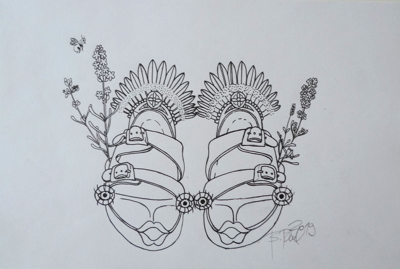 Topánky s levanduľami a so včielkou, Barbora Paulovičová — Papír, 29.7 × 21 cm