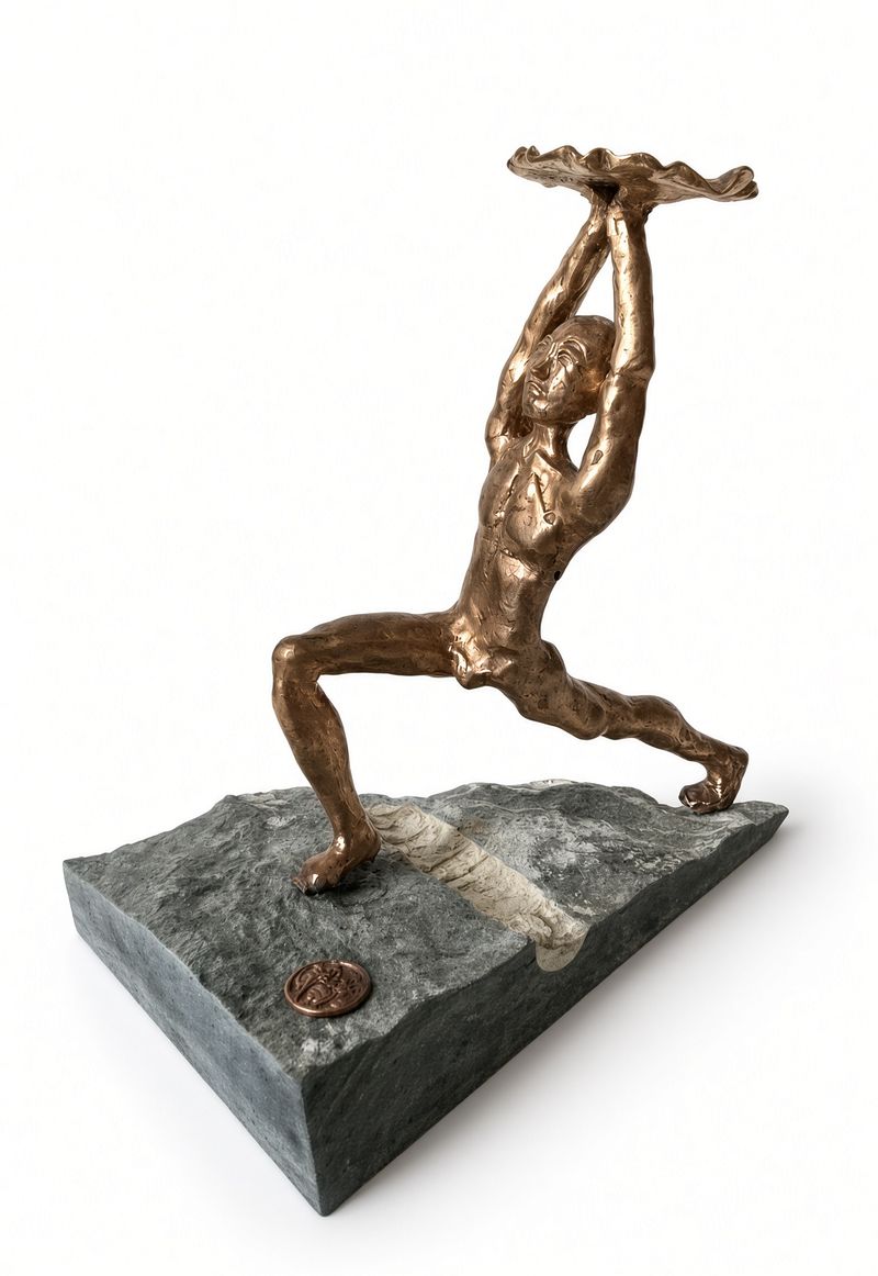 Výpad v pozícii syna Anjani (Hanumán) „Anjaneyasana“ (La postura del hijo de Anjani (Hanumán), «Anjaneyasana»), Barbora Paulovičová — Bronce, 20 × 32 cm