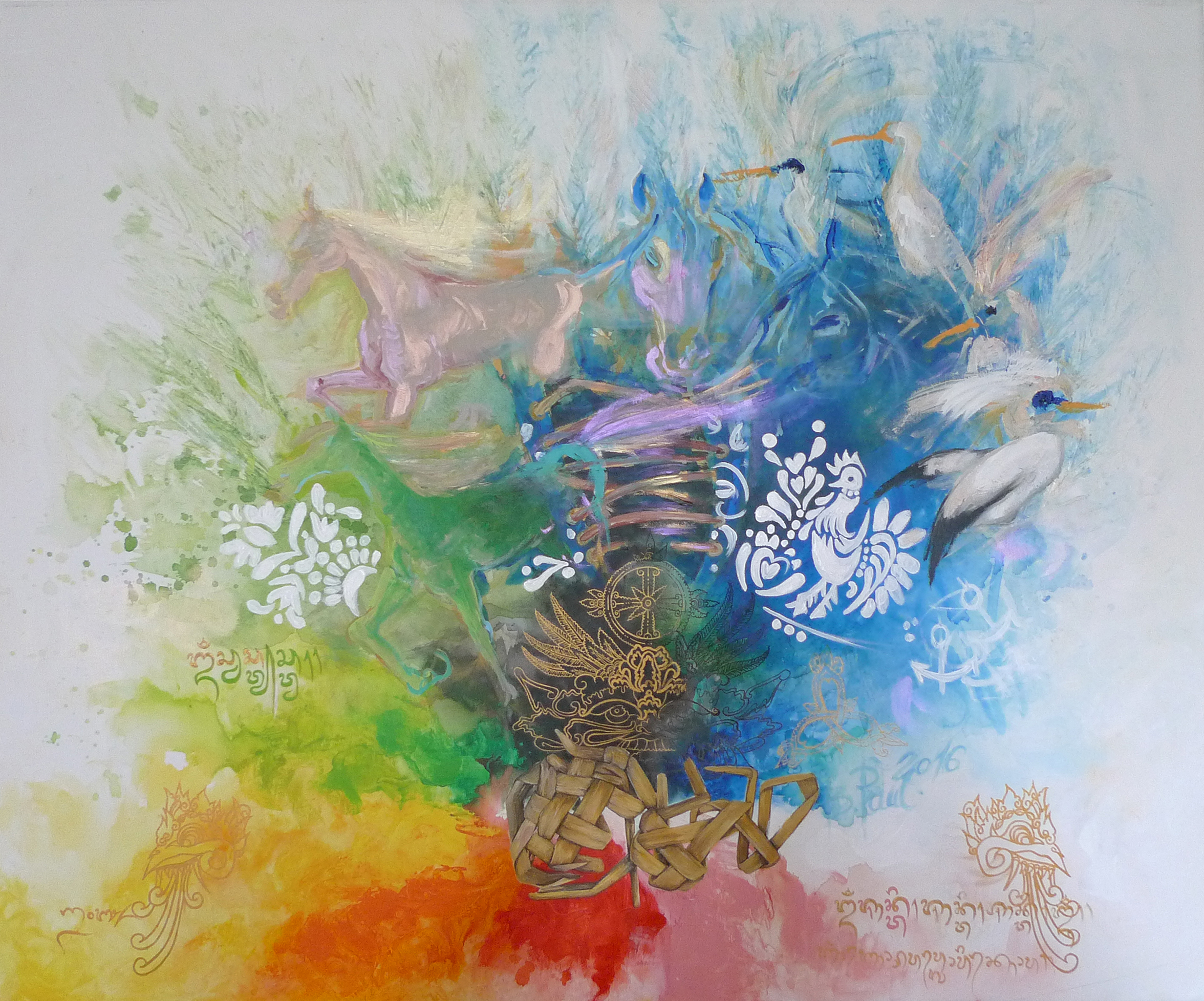 Z korzetu otvor, Barbora Paulovičová — Acrylic, Surrealism, Canvas — 110 × 90 cm