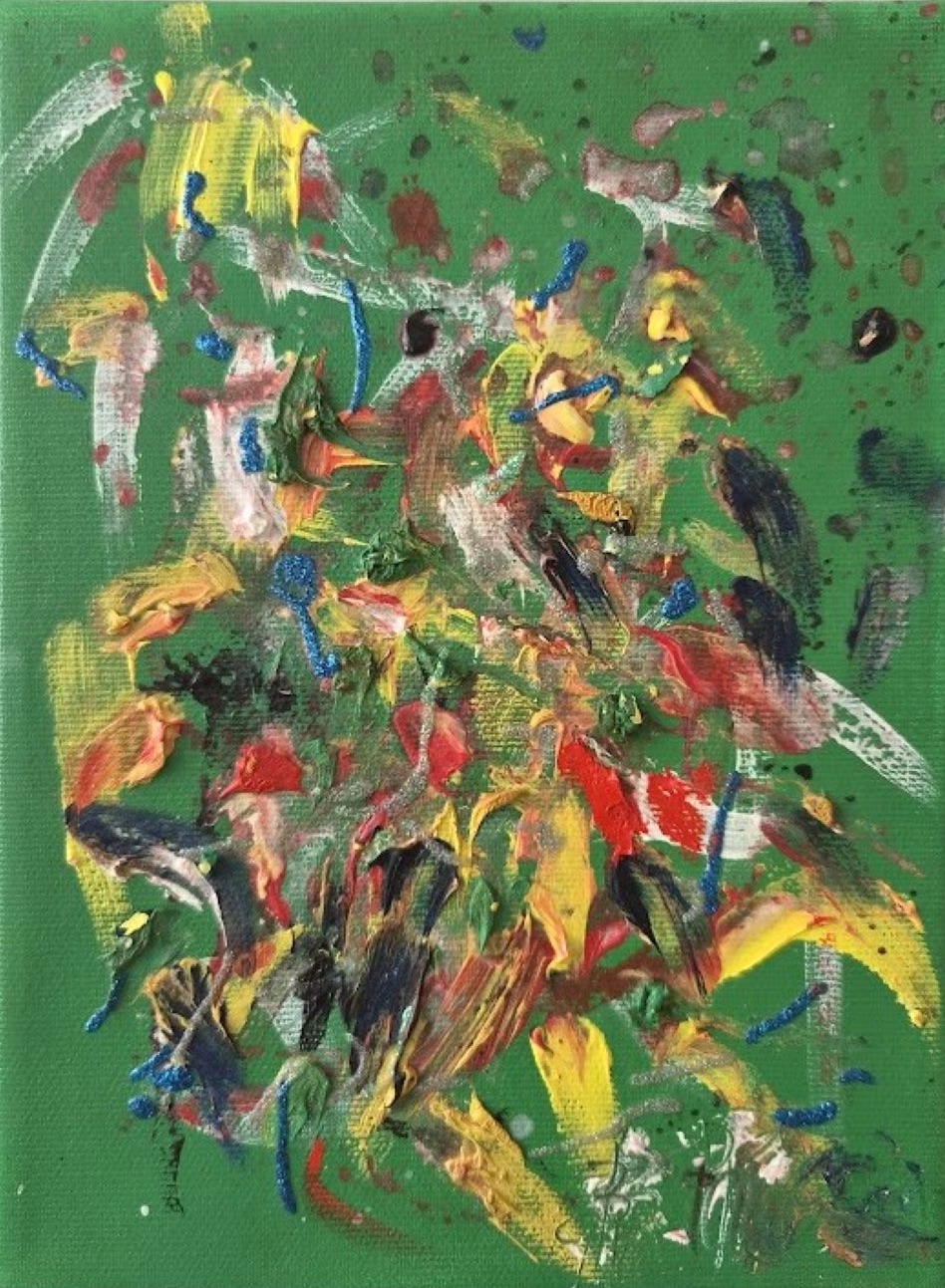 Zelená, Barbora Paulovičová — Mixed Media, Expressionism, Canvas — 18 × 24 cm