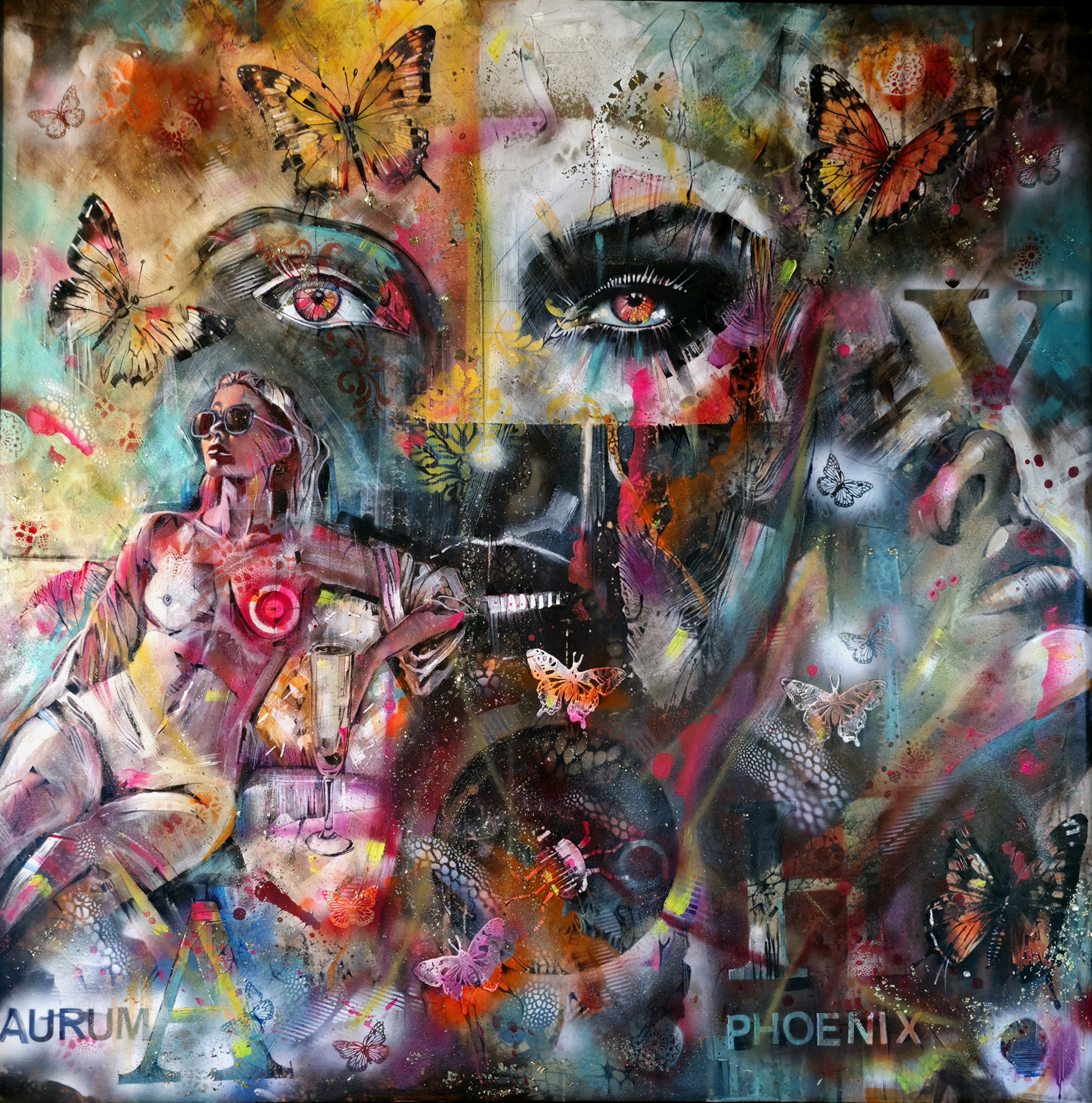 AURUM PHOENIX, Cyril Cichy — Acrylic, Expressionism, Canvas — 100 × 100 cm