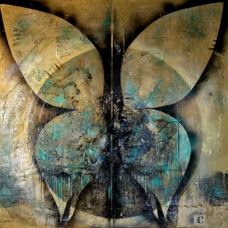 AZURE METAMORPHOSIS, Cyril Cichy — Vászon, 100 × 100 cm