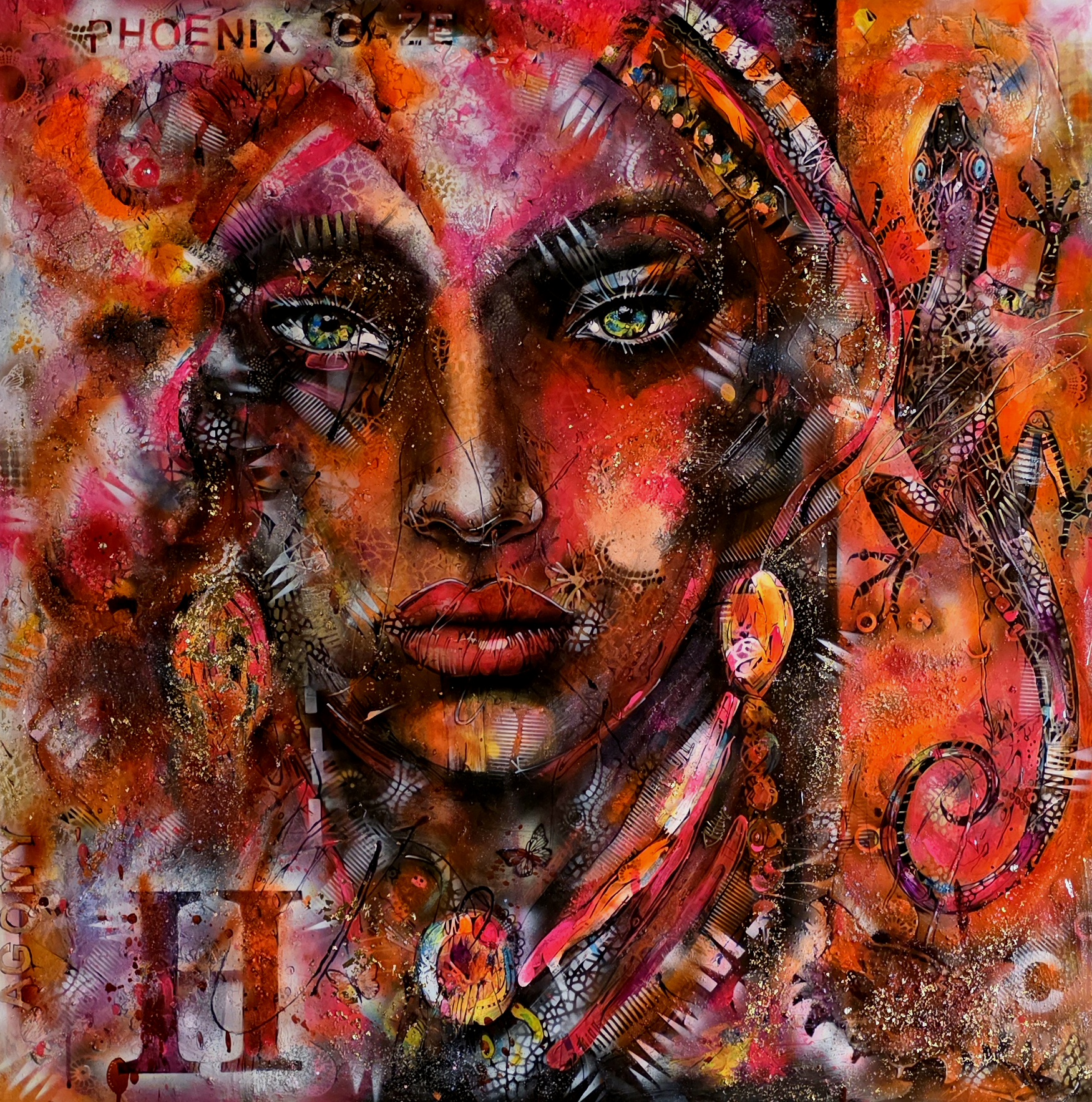 PHOENIX GAZE, Cyril Cichy — Acrylic, Expressionism, Canvas — 100 × 100 cm