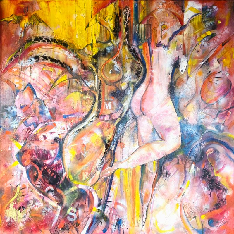 SACRED FLESH BROKEN GOD (CARNE SAGRADA, DIOS DESTRUIDO), Cyril Cichy — Lienzo, 100 × 100 cm
