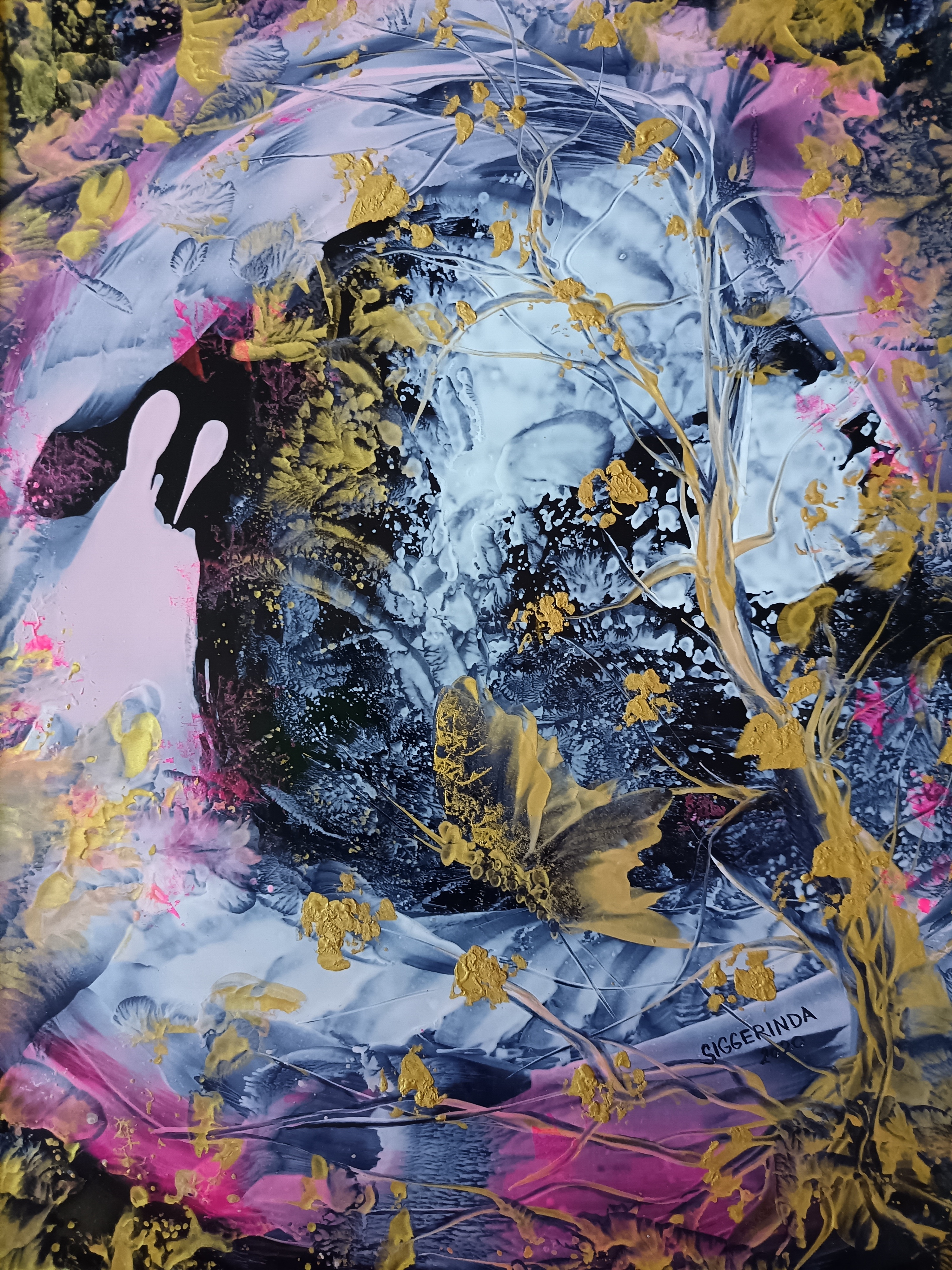 Dušičky kolem nás..., Dana Vyjídáková — Encaustic, Expressionism, Paper — 30 × 40 cm