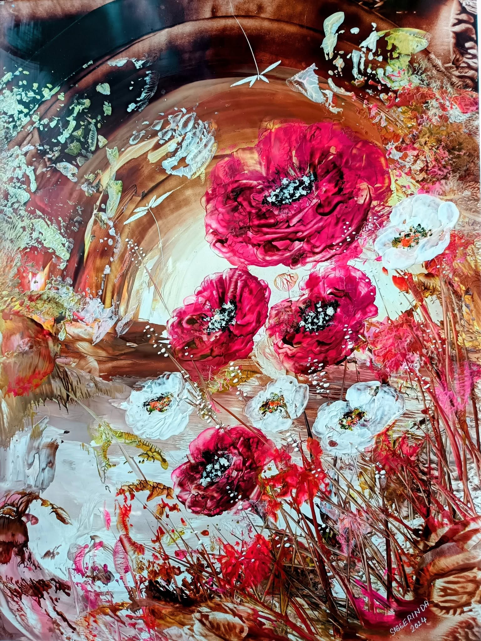Lásky v trávě, Dana Vyjídáková — Enkausztika, Lyrical, Forgácslap / MDF — 45 × 60 cm